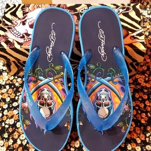 NWB Vintage Ed Hardy Skull Flip Flop Sandal
